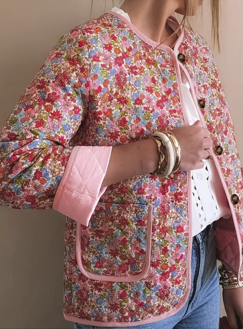 Women'S Printed Fashion Floral Double-Sided Quilted Coat